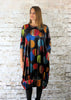 The gathered hem dress is made from a soft stretch black viscose velvet fabric, with a beautiful all over multi colour design. Perfect for any autumn winter occasion, from a wedding Mother of the Bride, Mother of the Groom, Wedding Guest to a party or everyday wear. This dress will take you from day to night with effortless style and elegance.