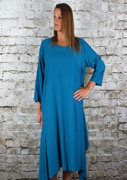 This dress is made from a soft blue viscose linen. Perfect for any spring summer occasion, from a wedding - mother of the bride, mother of the groom and wedding guest to everyday wear. This dress will take you from day to night with effortless style and elegance.