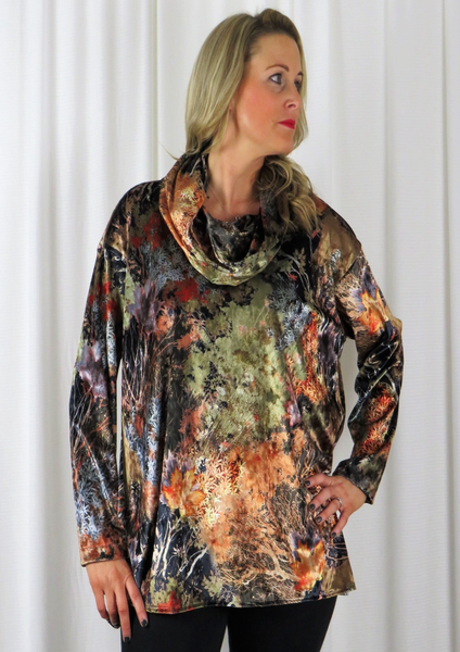 Autumn Printed Velvet - Wide Top with Cowl   £69