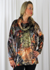 This wide top is made from a soft stretch viscose velvet fabric, with a beautiful all over gold autumnal design with a cowl neck. Perfect for any autumn winter occasion, from a party to everyday wear. This top will take you from day to night with effortless style and elegance.