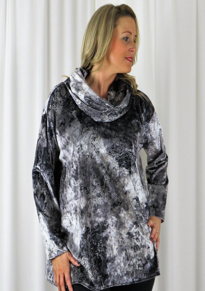 Autumn Printed Velvet - Wide Top with Cowl  £69