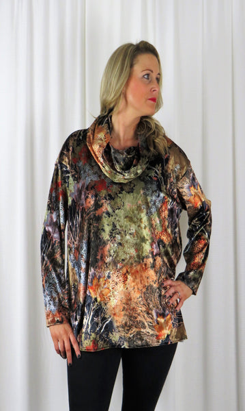 Autumn Printed Velvet - Wide Top with Cowl   £69