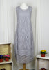 This sleeveless dress is made from a silver sheer fabric with a beautiful all over stripe design, with a soft viscose lining. Perfect for any spring summer occasion, from a wedding - mother of the bride, mother of the groom and wedding guest to everyday wear. This dress will take you from day to night with effortless style and elegance.  A matching shrug is available.