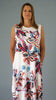 This white sleeveless dress is made from a soft feel Jersey fabric, with a beautiful all over multi colour print. Perfect for any spring summer occasion, from a wedding to everyday wear. This dress will take you from day to night with effortless style and elegance.