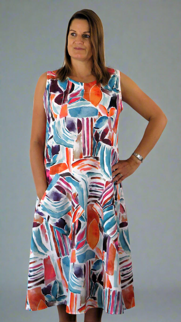 Multi Print Linen Pocket Dress Orange £105