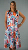 This sleeveless pocket dress is made from a soft white linen, with an all over colourful print. Perfect for any spring summer occasion or everyday wear. This dress will take you from day to night with effortless style and elegance.