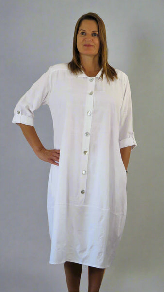 Cross Stitch Linen Button Front Dress White £192