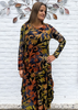 The dress is made from a soft feel orange jersey devore fabric, with an all over design. The dress has a hitch up hem on both sides, which can be buttoned up or let down for a longer length. Perfect for any autumn winter occasion, from a wedding Mother of the Bride, Mother of the Groom, Wedding Guest to a party or everyday wear. This dress will take you from day to night with effortless style and elegance.