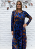 The dress is made from a soft feel navy jersey devore fabric, with an all over design. The dress has a hitch up hem on both sides, which can be buttoned up or let down for a longer length. Perfect for any autumn winter occasion, from a wedding Mother of the Bride, Mother of the Groom, Wedding Guest to a party or everyday wear. This dress will take you from day to night with effortless style and elegance.