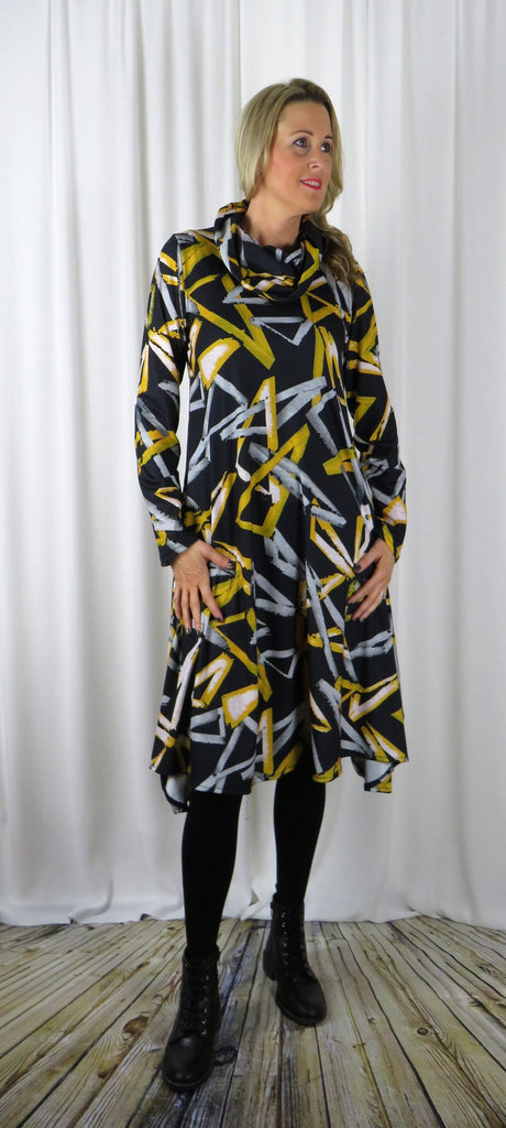 Jersey Flared Dress with Cowl - Gold    £40